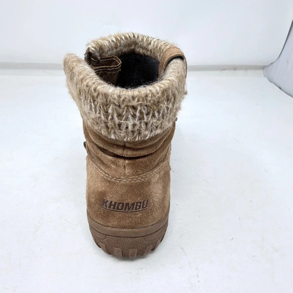 Khombu Laura Womens Size 7 Chestnut Suede Knit Ankle Boots Weather Rated Winter